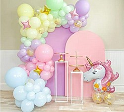 UNICORN BALLOON GARLAND DISPLAY NO PROPS STARTING AT $10 PER FOOT MANY COLORS AND THEMES TO CHOOSE
